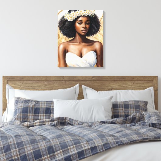 Maagd Zwart Vrouw Waterverf Zodiac Portrait Canvas Afdruk (Insitu (Slaapkamer))