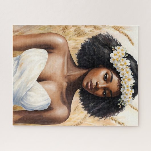 Maagd Zwart Vrouw Waterverf Zodiac Portrait Legpuzzel (Horizontaal)