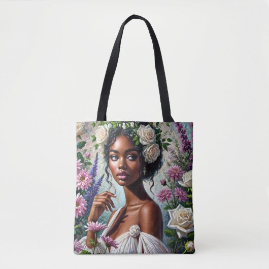 Maagd zwarte vrouw met Rozen en chrysanten Tote Bag (Voorkant)