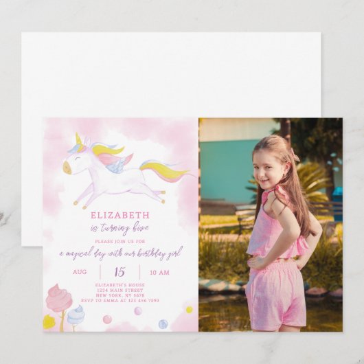 Maagdagavond uitnodiging van de Magische Unicorn m (Voorkant / Achterkant)