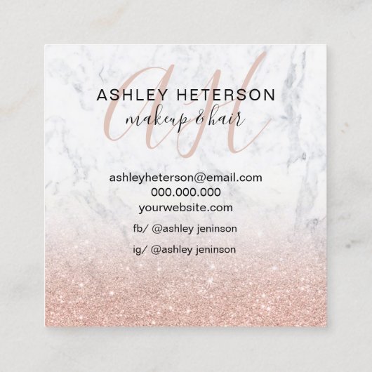 Maagdarm roos goud glitter script monogram vierkante visitekaartje (Achterkant)