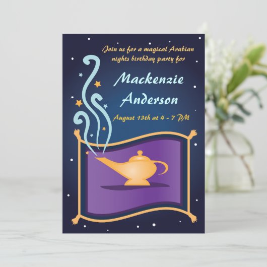 Maagdarmlamp en vliegend tapijt - uitnodiging (Staand voorkant)