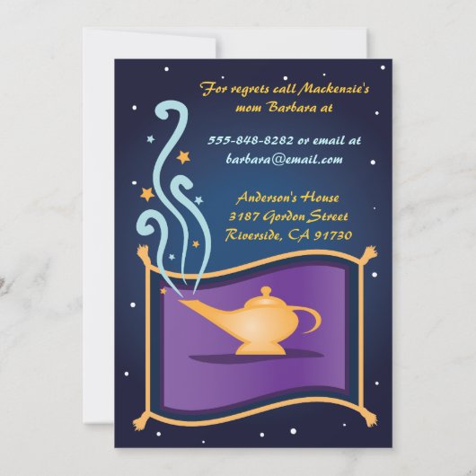 Maagdarmlamp en vliegend tapijt - uitnodiging (Achterkant)