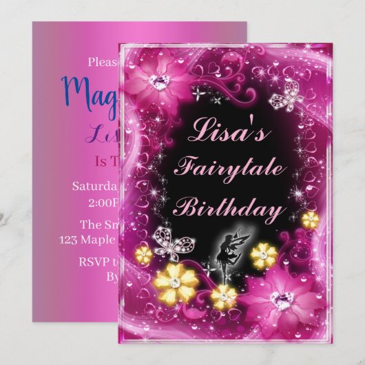 Maagdarmvlies en botervliegen Roze Floral-Birthday Kaart (Voorkant / Achterkant)