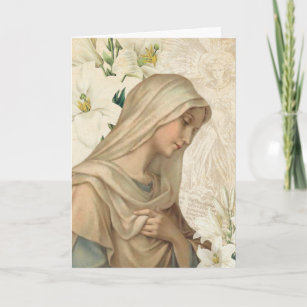 Maagdelijke Mary Lilies Religious Angel Vintage Kaart