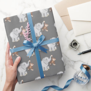 Maagden en olifanten op grijs cadeaupapier