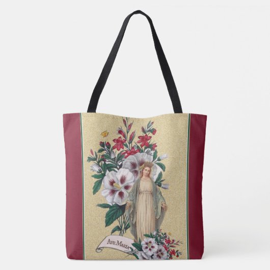 Maagdenbloem Mary Religious Floral Ave Maria Tote Bag (Achterkant)