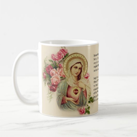 Maagdenbloem Mary Rozen Memorare Prayer Koffiemok (Links)