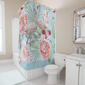 Maagdenboho luxueuze tuin Flamingo bloemen blauw Douchegordijn (In situ)