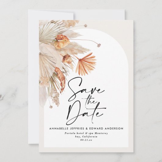 Maagdenboviene botanische terracotta pampasgras save the date (Voorkant)