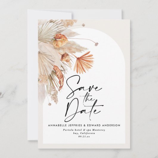 Maagdenboviene botanische terracotta pampasgras save the date (Voorkant)