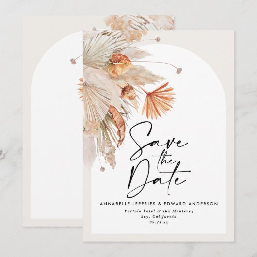 Maagdenboviene botanische terracotta pampasgras save the date (Voorkant / Achterkant)