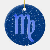 Maagdendierentuin met sterren op diepblauw keramisch ornament (Achterkant)