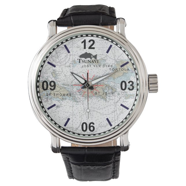 Maagdeneilanden Nautical Chart Watch Horloge (Voorkant)