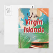 Maagdeneilanden vintage reisposter briefkaart (Voorkant / Achterkant)