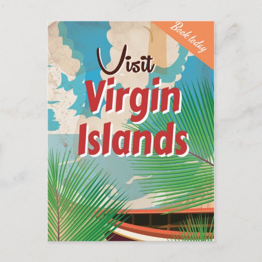 Maagdeneilanden vintage reisposter briefkaart (Voorkant)