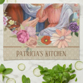 Maagdenmaag Mary Jesus Rozen Floral Religies Theedoek (Gevouwen)