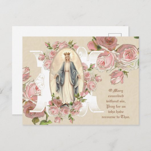 Maagdenmaagd Maria Rozen Religieus Briefkaart (Voorkant / Achterkant)