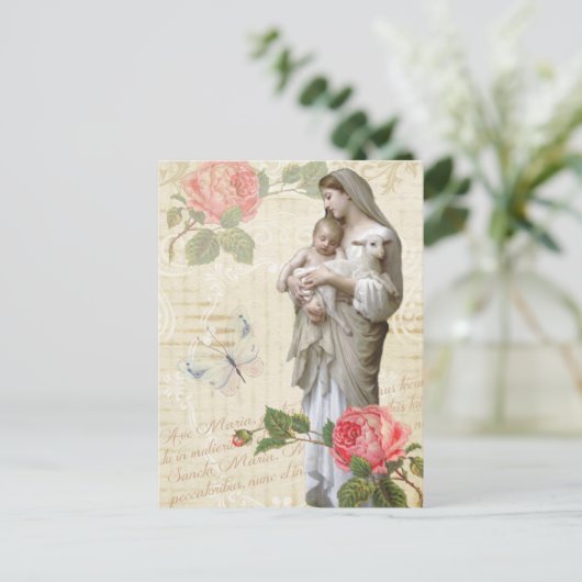 Maagdenmaagd Maria Rozen Religieuze Vintage Briefkaart (Staand voorkant)