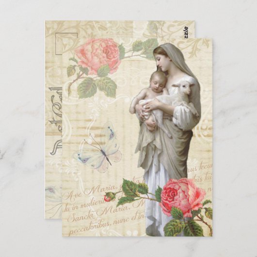 Maagdenmaagd Maria Rozen Religieuze Vintage Briefkaart (Voorkant / Achterkant)