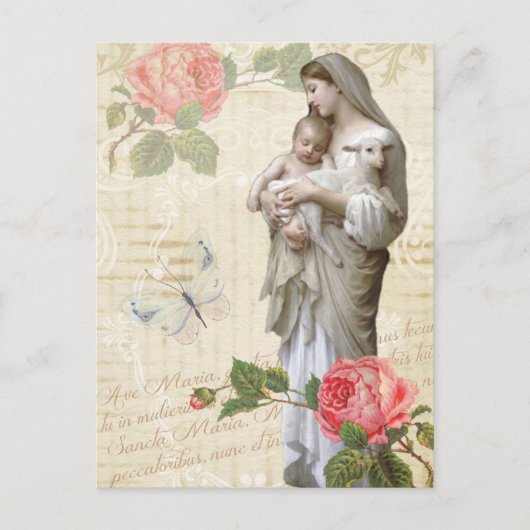Maagdenmaagd Maria Rozen Religieuze Vintage Briefkaart (Voorkant)
