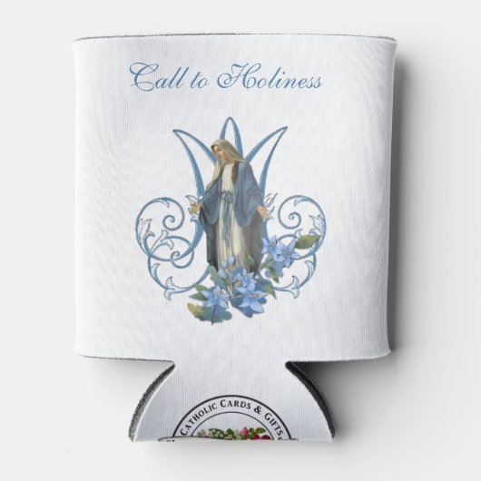 Maagdenmaagd Mary Religieuze Katholieke Blauwe Flo Blikjeskoeler (Voorkant)