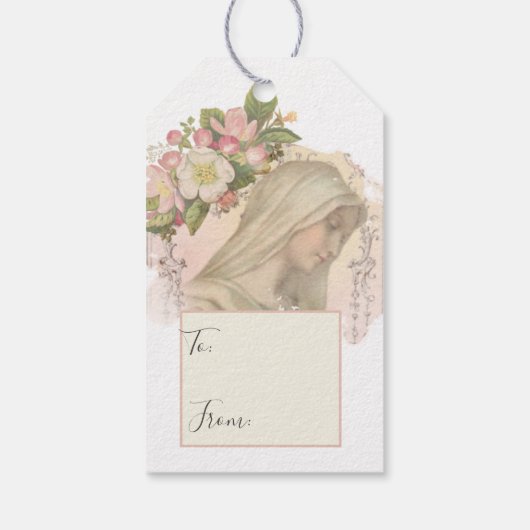 Maagdenmaagd Mary Religieuze Katholieke Floral Cadeaulabel (Achterkant)