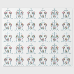 Maagdenmaagd Mary Religieuze Marian Cross Floral Cadeaupapier