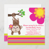 Maagdenmeisje (roze) uitnodiging van de Birthday P (Voorkant / Achterkant)