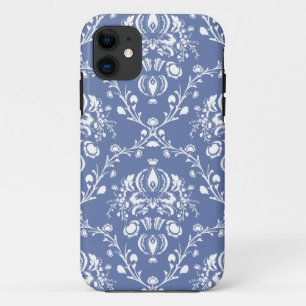 Maagdenpalm Blauw en Witte Damast iPhone 11 Hoesje