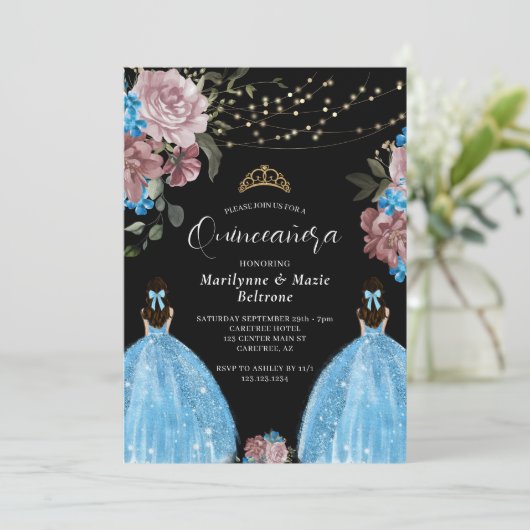 maagdenpalm blauw prinses bloemen tweeling quincea kaart (Staand voorkant)