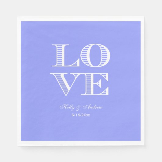 Maagdenpalm Blauw, Witte LOVE servetten (Voorkant)