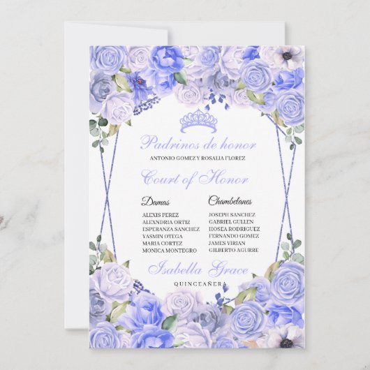 Maagdenpalm Blauwe Bloemige Quinceanera Hof van Ee Kaart (Voorkant)