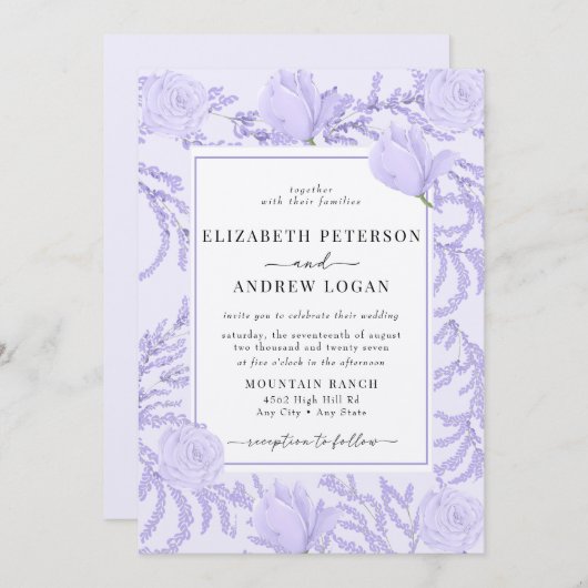 maagdenpalm | Bloemen bruiloft uitnodigingen (Voorkant / Achterkant)