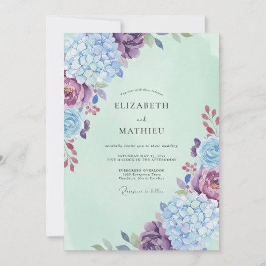 Maagdenpalm Mint Hydrangea Eucalyptus Bruiloft Kaart (Voorkant)