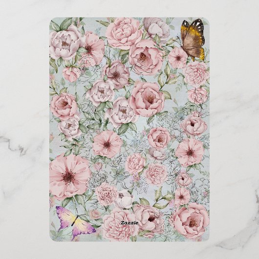  maagdenpalm pioen bruiloft folie uitnodiging (Achterkant)