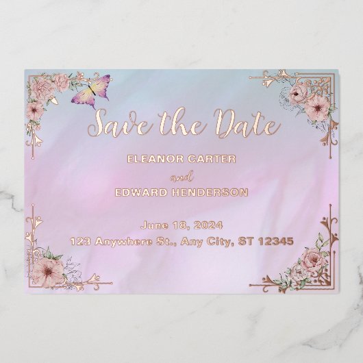  maagdenpalm pioen Folie Save The Date Kaart (Voorkant)