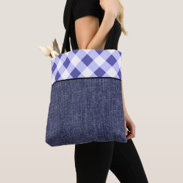 Maagdenpalmruit geruit en denim tote bag