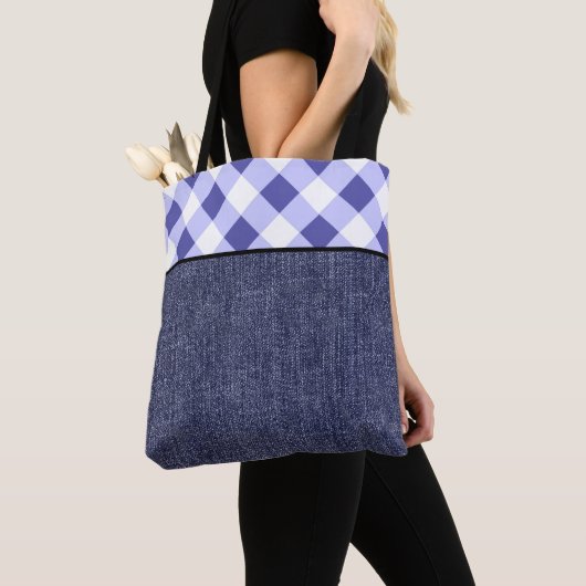 Maagdenpalmruit geruit en denim tote bag (Dichtbij)