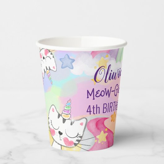 Maaggisch caticorn verjaardagsbekertje papieren bekers (Links)