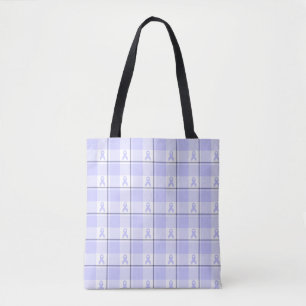 Maagkanker Bewustzijns Plaid Periwinkle Lint Tote Bag