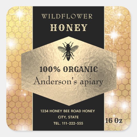 Maagse elegante logo honingpot vierkante sticker (Voorkant)