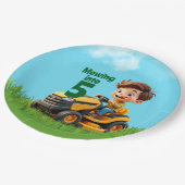 Maaien in Lawn Mower Verjaardagsfeest Papieren Bordje (Gekanteld)