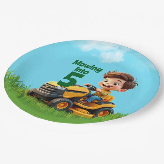 Maaien in Lawn Mower Verjaardagsfeest Papieren Bordje (Gekanteld)
