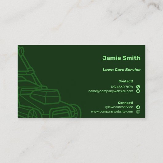 Maaier Outline Custom Donkergroen Grasonderhoud Visitekaartje (Achterkant)