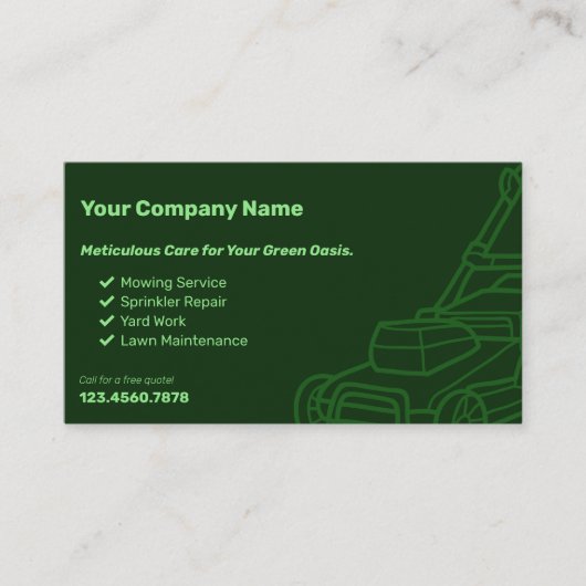 Maaier Outline Custom Donkergroen Grasonderhoud Visitekaartje (Voorkant)