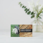 Maaimachine die gras knipt | Gehakt hout | Boomlog Visitekaartje (Staand voorkant)