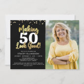 Maak AGE er goed uitzien Foto Zwart Goud Verjaarda Kaart (Voorkant)