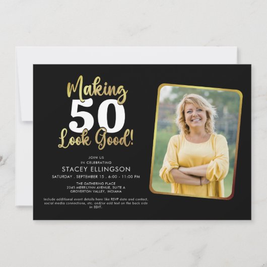 Maak AGE er goed uitzien Zwart Goud Foto Verjaarda Kaart (Voorkant)