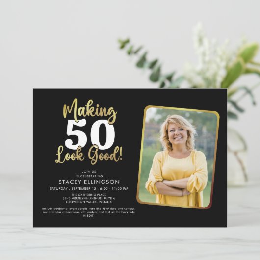 Maak AGE er goed uitzien Zwart Goud Foto Verjaarda Kaart (Staand voorkant)
